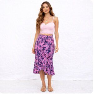 TROPICAL PRINT FAUX WRAP SKIRT SMALL PETITE